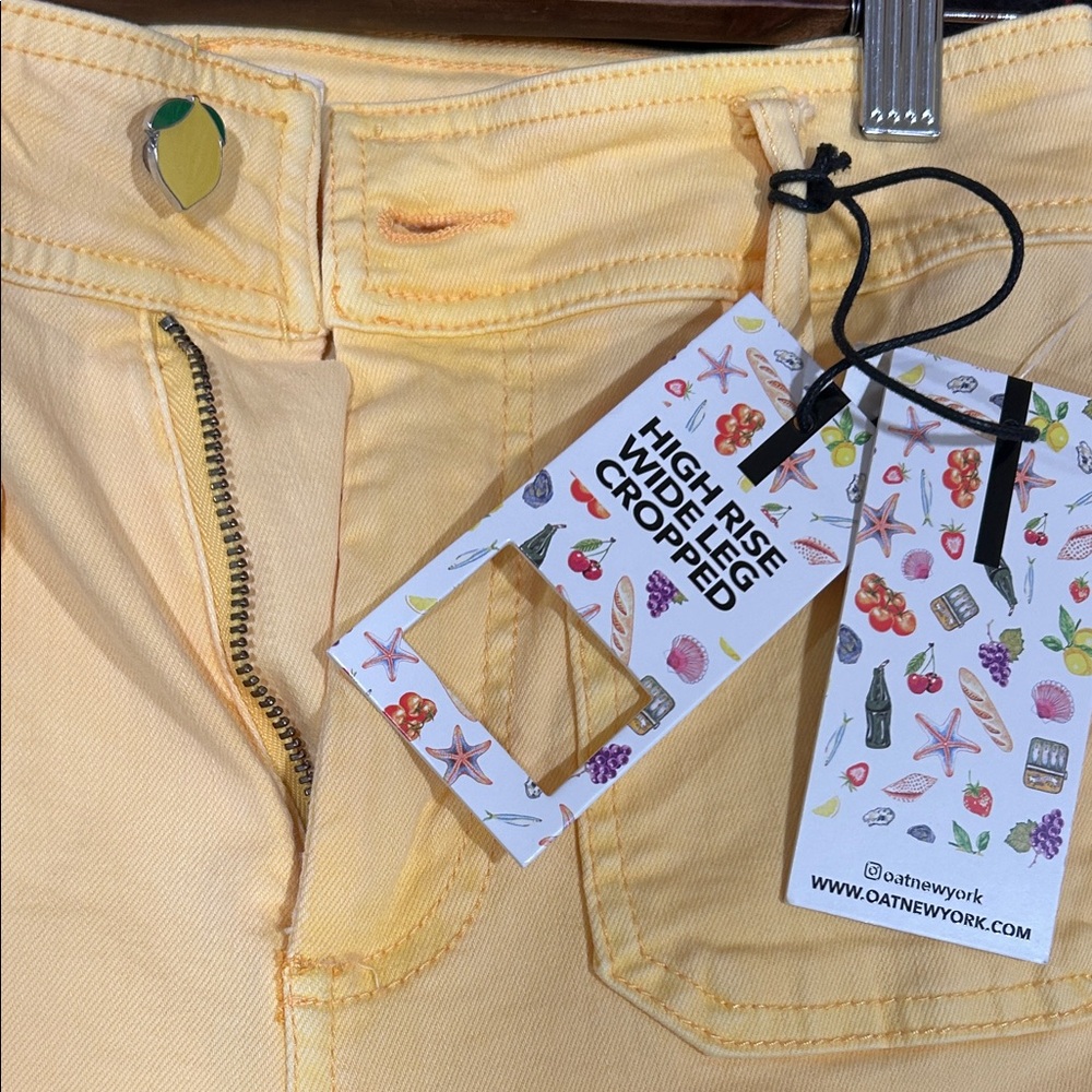 Oat New York High Rise Wide Leg Cropped Jeans - Light Yellow